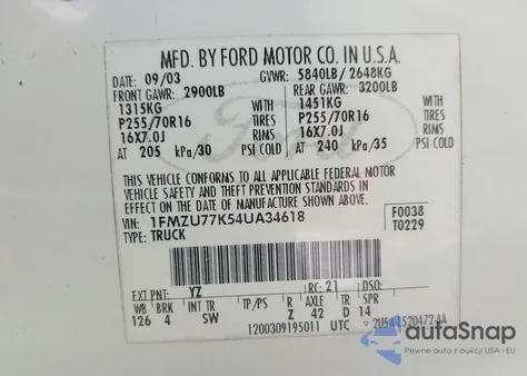 2004 Ford Explorer Sport Trac Adrenalin/Xls/Xlt z USA, uszkodzony, nr VIN 1FMZU77K54UA34618